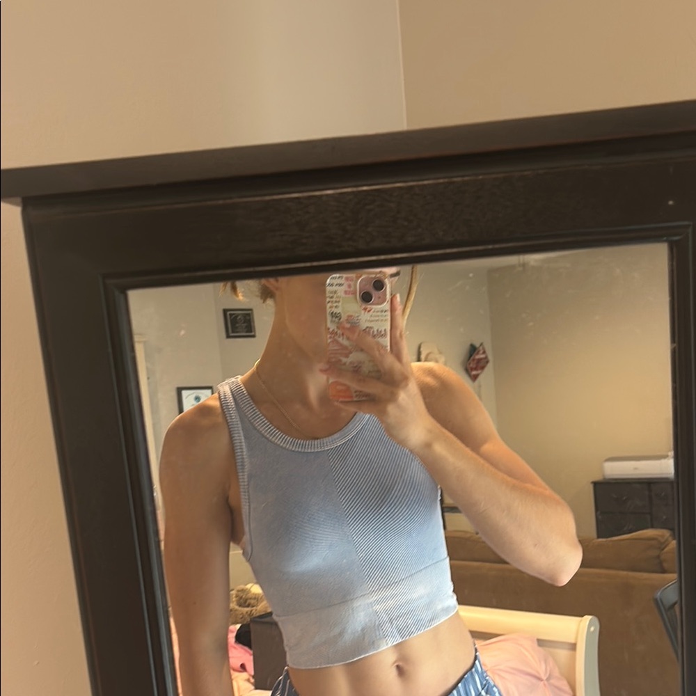 Women's Light Blue Ribbed Crop Top